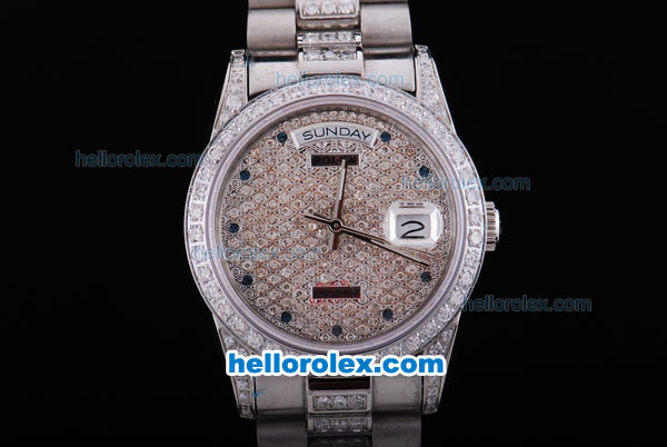 Rolex Day-date with Diamond Dial-Diamonds Bezel,Stainless Steel Strap - Click Image to Close